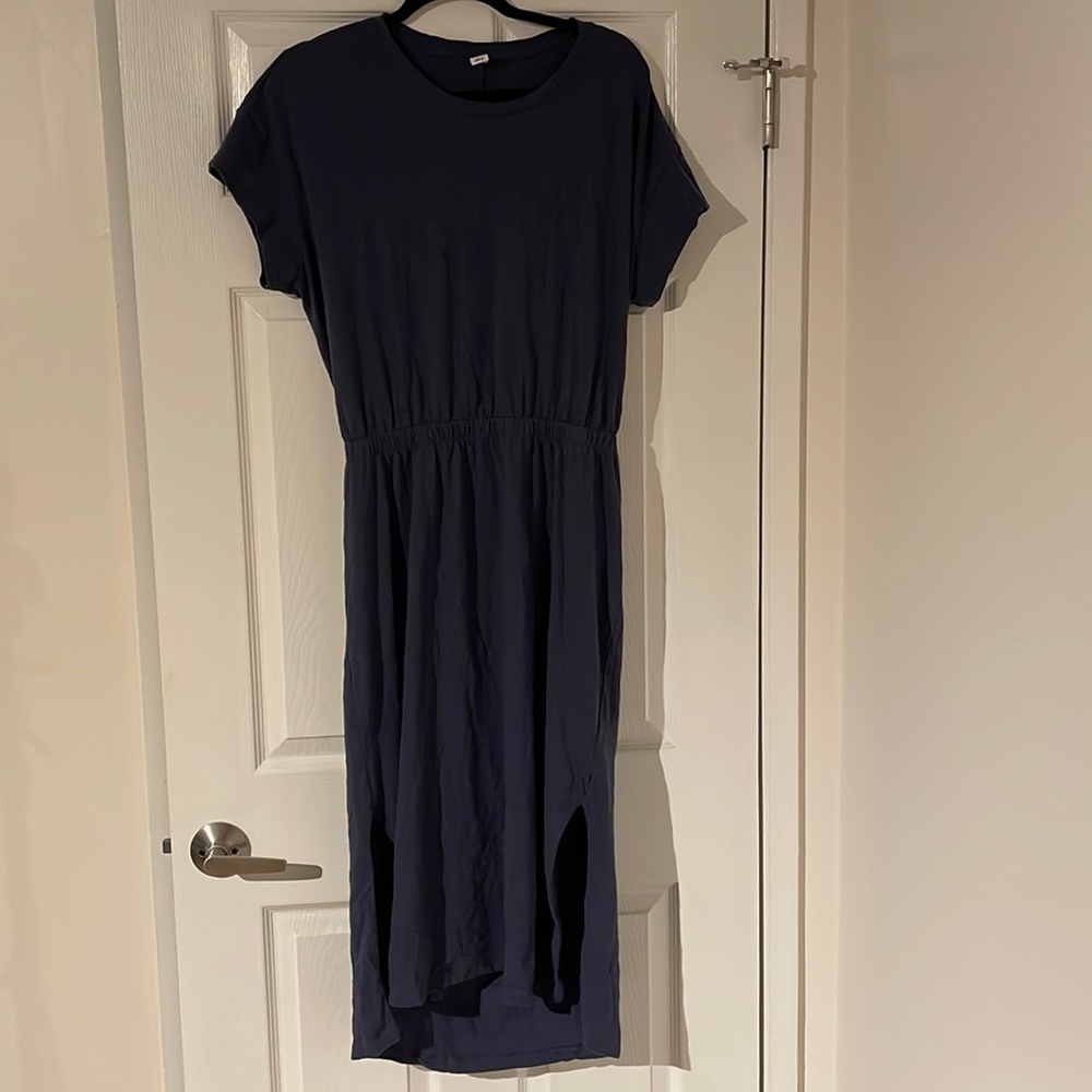 Blue/grey maxi dress with open back